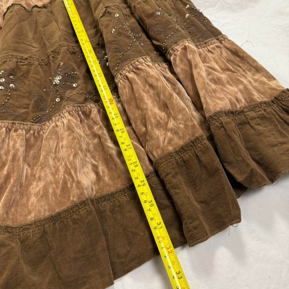 y2k Brown fairy boho whimsy beaded sequin tiered long skirt - Picture 4 of 7